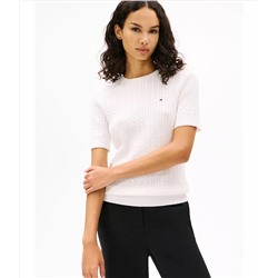 Short-Sleeve Cable Knit Sweater
