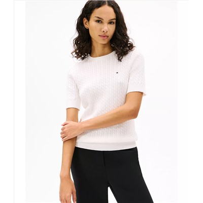 Short-Sleeve Cable Knit Sweater