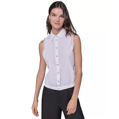 KARL LAGERFELD PARIS Women's Embellished Sleeveless Button-Front Top
