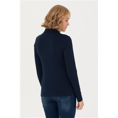Kadın Lacivert Basic Polo Yaka Sweatshirt