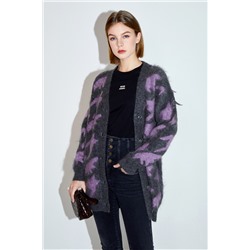 Chaqueta larga de lana y mohair Gris y violeta jaspeado