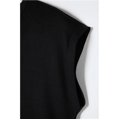 Siyah Kaşkorse Fitted/Vücuda Oturan Örme Büyük Beden Bluz TBBSS25AF00011