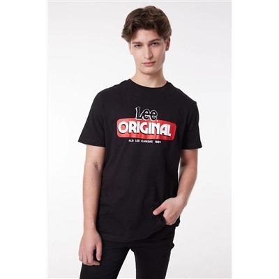 Lee, Regular Fit Normal Kesim %100 Pamuk Bisiklet Yaka Siyah Tişört