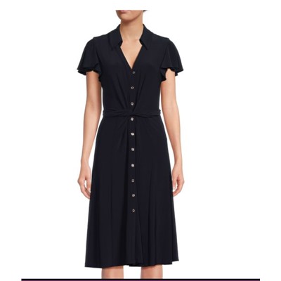 Tommy Hilfiger Flared Sleeve Belted Midi Dress