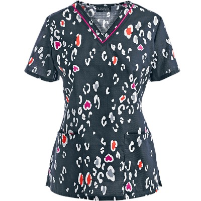 Cherokee Runway Scrubs Lovely To Meet Zoo Print Top