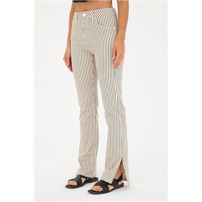 Kadın Beyaz Çizgili Straight Fit Jean Pantolon