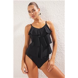 TRENDYOLMİLLA Siyah Volanlı Tankini Bikini TakımıTBESS25MA00087