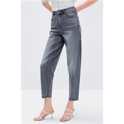 Vaquero mom 7/8 tiro alto Gris