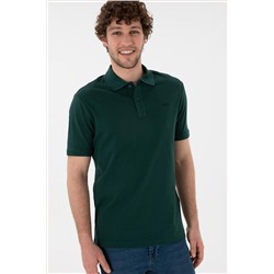 Erkek Regular Fit Polo Yaka Koyu Yeşil Basic Tişört