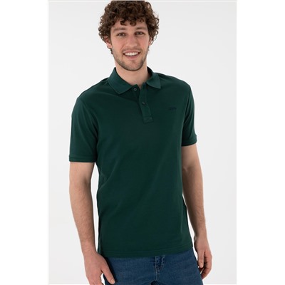 Erkek Regular Fit Polo Yaka Koyu Yeşil Basic Tişört
