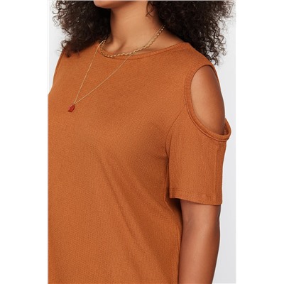 Kahverengi A-line Cut-Out Detaylı Örme Elbise TBBSS22EL2986