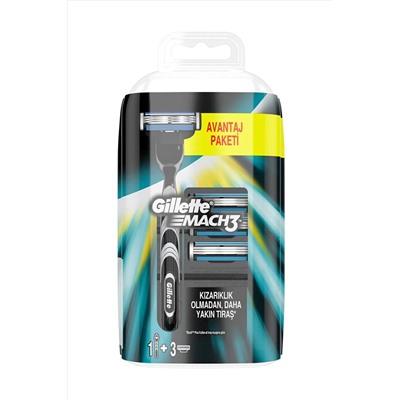 Gillette, Mach3 Tıraş Makinesi + Tıraş Bıçağı Yedek 3'lü