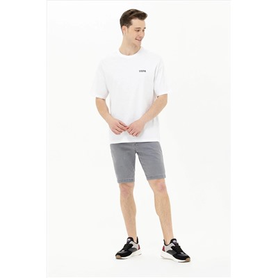 Erkek Beyaz Oversize Bisiklet Yaka Tişört