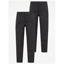 Boys Grey Slim Fit Slim Leg School Trouser 2 Pack