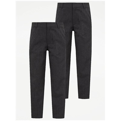 Boys Grey Slim Fit Slim Leg School Trouser 2 Pack