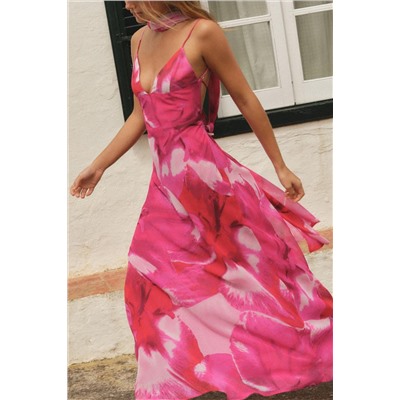 LONG PRINTED FOULARD DRESS