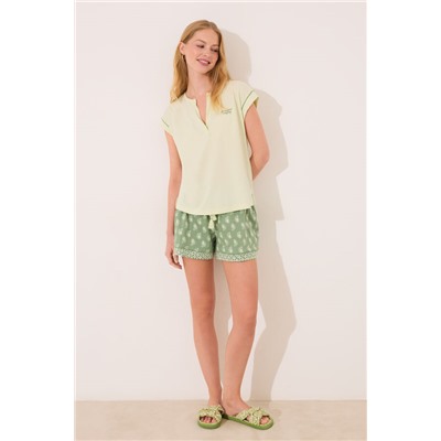Pijama manga corta  algodón estampado verde