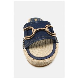DENIM AND JUTE FLAT SLIDER SANDALS