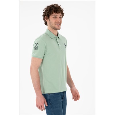 Erkek Slim Fit Polo Yaka Su Yeşili Basic Tişört