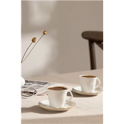 Vela 6 Kişilik 12 Parça Kahve Fincan Takımı - Beyaz/Gold - 90 ml