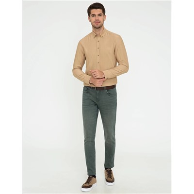 Bej Slim Fit Uzun Kollu Gömlek