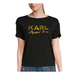 Karl Lagerfeld Paris Ruched Metallic Logo Tee