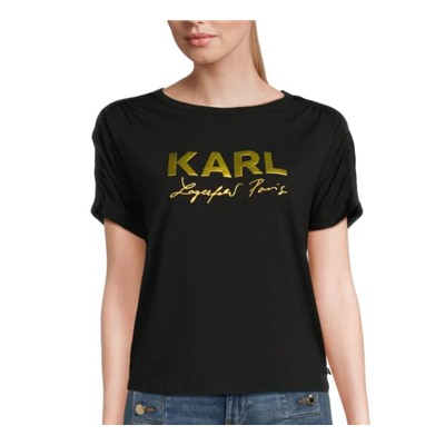 Karl Lagerfeld Paris Ruched Metallic Logo Tee
