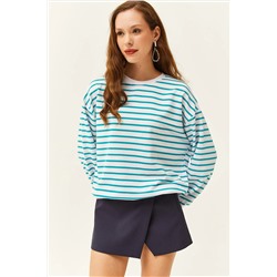 Olalook, Kadın Turkuaz Basic Yumuşak Dokulu Salaş Sweatshirt SWT-19000457