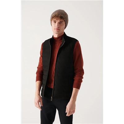 Avva Erkek Siyah Dik Yaka Suni Süet Kapitone Comfort Fit Rahat Kesim Şişme Yelek A22y6505 A22Y6505