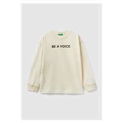 United Colors of BenettonErkek Çocuk Bej Slogan Baskılı T-Shirt