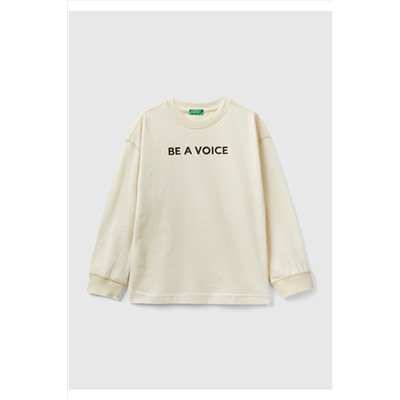 United Colors of BenettonErkek Çocuk Bej Slogan Baskılı T-Shirt