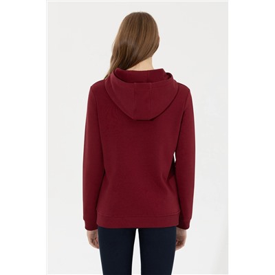 Kadın Vİşne Kapüşonlu Basic Sweatshirt