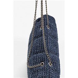 Denim shoulder bag with chain