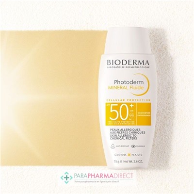 Bioderma Photoderm Mineral Fluide SPF50+ - Non Parfumé - Peaux Allergiques aux Filtres Chimiques 75g