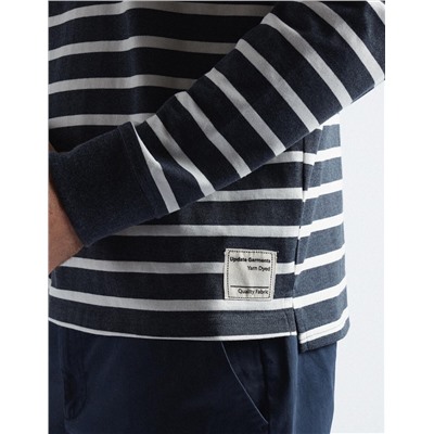 Striped Long Sleeve T-shirt, Men, Dark Blue