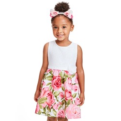 Baby And Toddler Girls Lace Floral Matching Knit To Woven Dress
