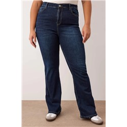 Koyu Mavi Yüksek Bel İspanyol Paça Flare Fit Denim Büyük Beden Jeans TBBAW26CJ00034