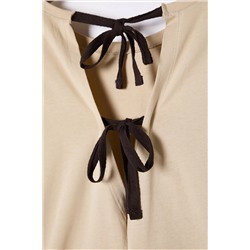 Bej Regular Fit Sırtı Bağlama/Fiyonk Detaylı Örme Büyük Beden T-shirt TBBSS25BF00000
