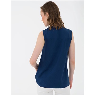 Lacivert Slim Fit Kolsuz Gömlek