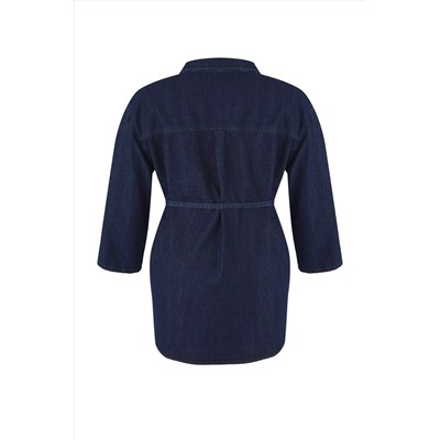 Koyu Mavi Oversize/Bol Kesim Denim Büyük Beden Gömlek TBBAW26AX00003