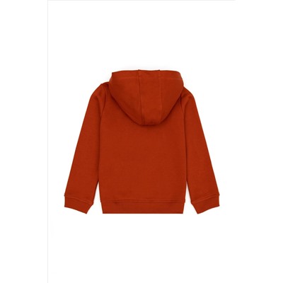Erkek Çocuk Kiremit Basic Kapüşonlu Sweatshirt