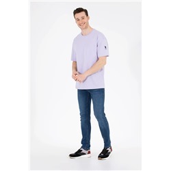 Erkek Lila Oversize Bisiklet Yaka Tişört
