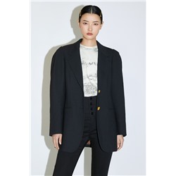 Chaqueta larga de lana Negro