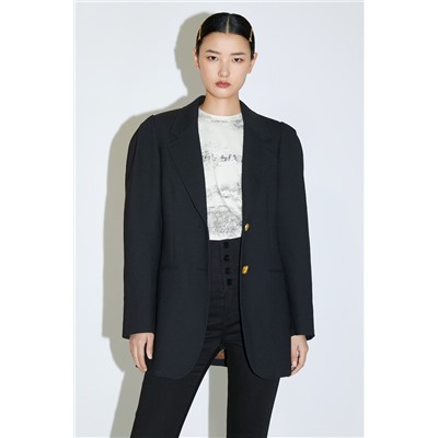 Chaqueta larga de lana Negro