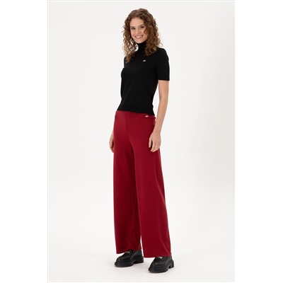 Kadın Vişne Loose Fit Triko Pantolon