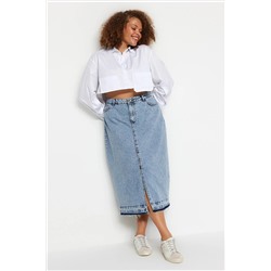 Trendyol Curve Mavi Ön Yırtmaçlı Denim Etek TBBSS23AZ00054