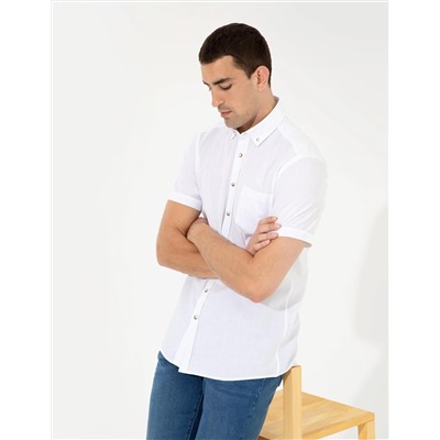 Beyaz Regular Fit Kısa Kollu Gömlek