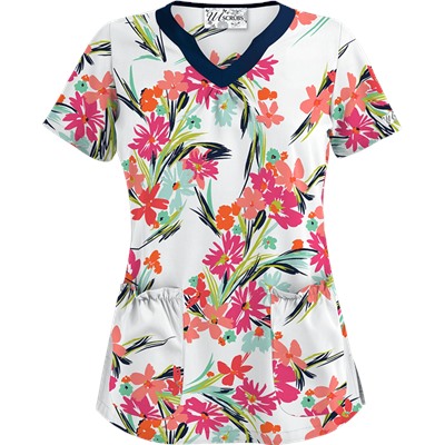 UA Island Bouquet White Print Scrub Top