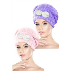 CHIZGY2 Adet Mikrofiber Saç Havlusu Bonesi Lastikli Fiyonklu
