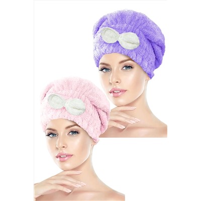 CHIZGY2 Adet Mikrofiber Saç Havlusu Bonesi Lastikli Fiyonklu